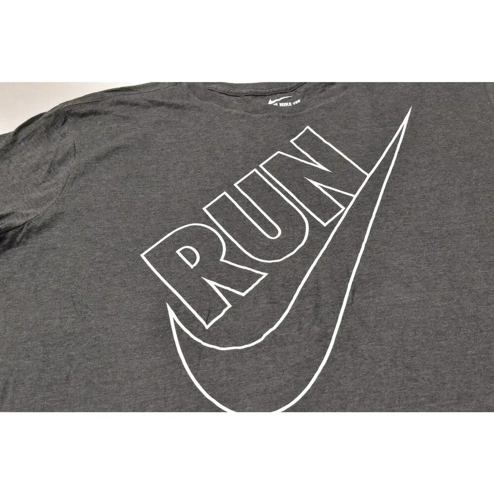 Nike Run Swoosh Graphic Heather Gray Athletic Cut Training T-Shirt XXL